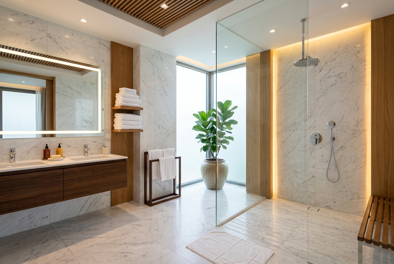 Luxury en-suite bathroom with walk-in rain shower