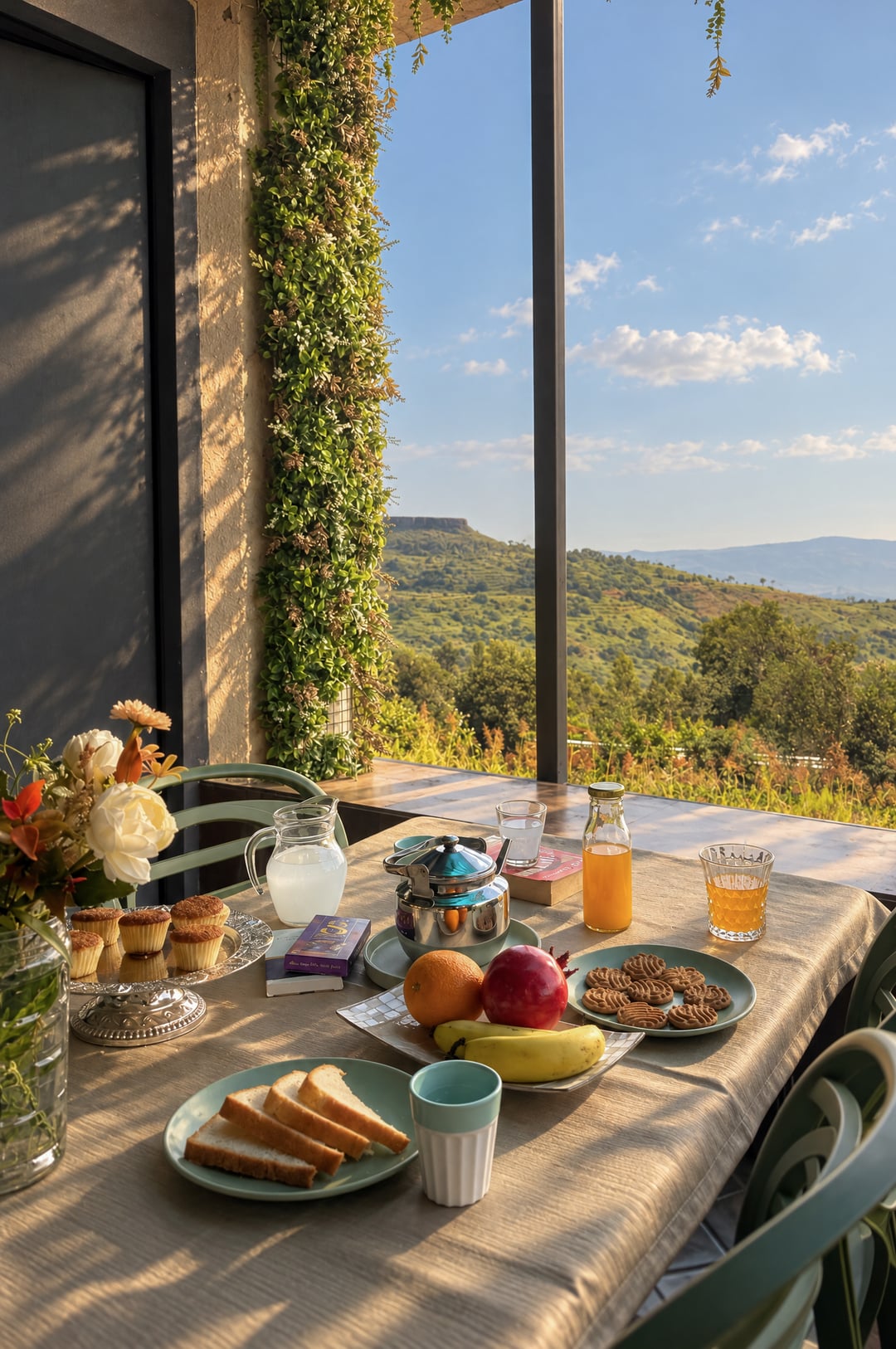 Fresh Gourmet Breakfast Spread with Mountain View